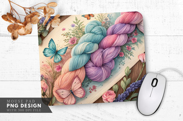 Butterfly And Floral Hand-Dyed Yarn Mouse Pad PNG Design Sublimation Regulrcrative 
