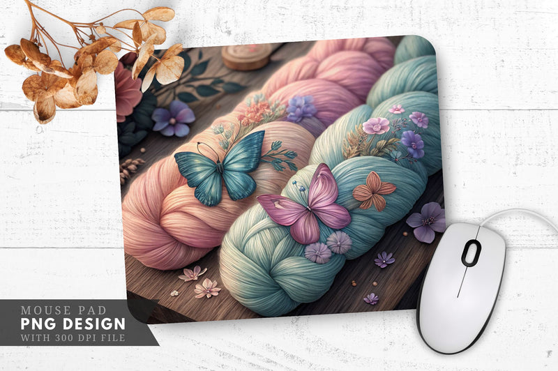 Butterfly And Floral Hand-Dyed Yarn Mouse Pad PNG Design Sublimation Regulrcrative 