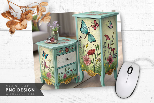 Butterfly And Floral Hand-Painted Furniture Mouse Pad Sublimation Regulrcrative 