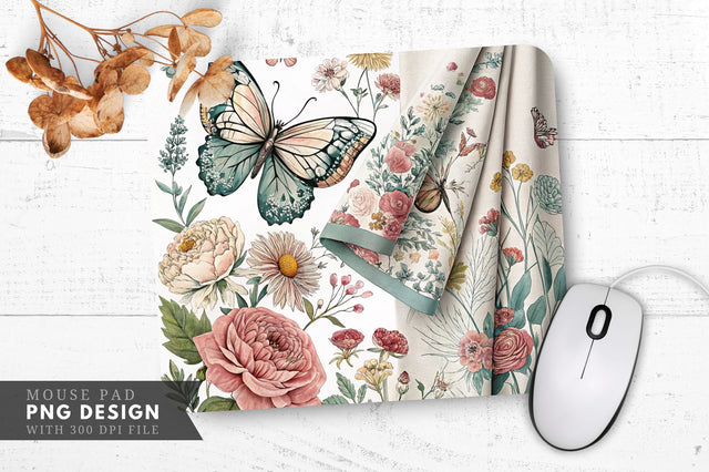 Butterfly And Floral Hand-Printed Textiles Mouse Pad PNG Sublimation Regulrcrative 