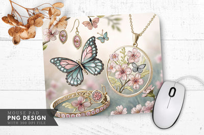 Butterfly And Floral Jewelry Mouse Pad Design Sublimation Regulrcrative 
