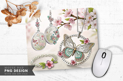 Butterfly And Floral Jewelry Mouse Pad Design Sublimation Regulrcrative 