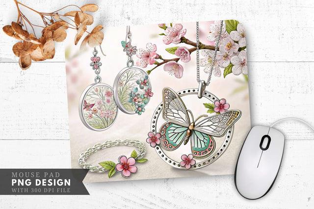 Butterfly And Floral Jewelry Mouse Pad Design Sublimation Regulrcrative 