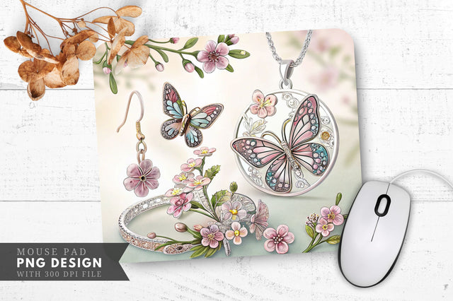 Butterfly And Floral Jewelry Mouse Pad Design Sublimation Regulrcrative 