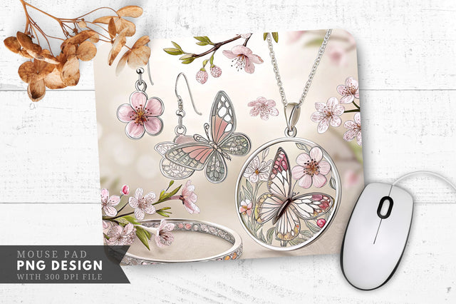 Butterfly And Floral Jewelry Mouse Pad Design Sublimation Regulrcrative 