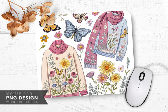 Butterfly And Floral Knitwear Collection Mouse Pad Design Sublimation Regulrcrative 