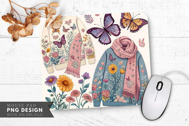 Butterfly And Floral Knitwear Collection Mouse Pad Design Sublimation Regulrcrative 