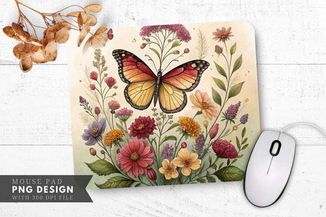 Butterfly and Floral Pressed Flower Art Mouse Pad Design Sublimation Regulrcrative 