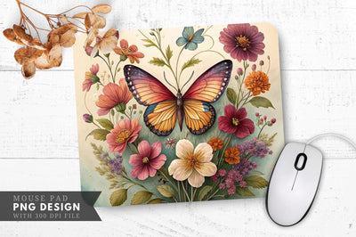Butterfly and Floral Pressed Flower Art Mouse Pad Design Sublimation Regulrcrative 