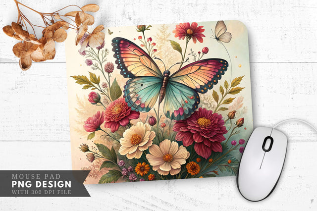 Butterfly and Floral Pressed Flower Art Mouse Pad Design Sublimation Regulrcrative 