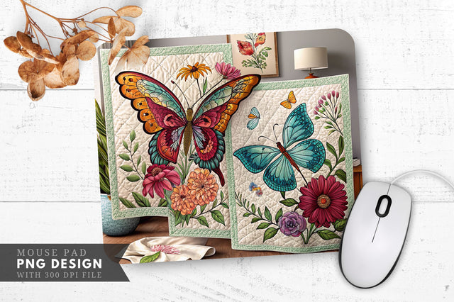 Butterfly And Floral Quilts Mouse Pad Design Sublimation Regulrcrative 