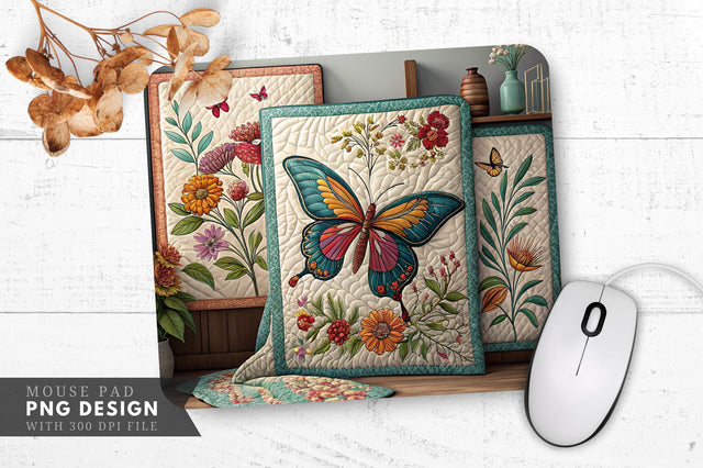 Butterfly And Floral Quilts Mouse Pad Design Sublimation Regulrcrative 
