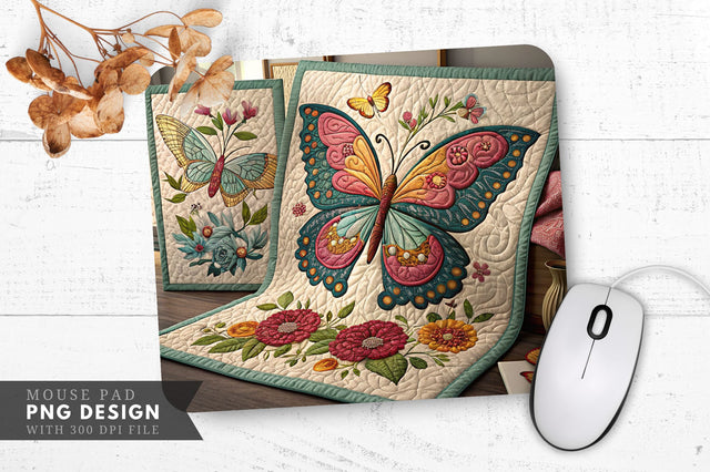 Butterfly And Floral Quilts Mouse Pad Design Sublimation Regulrcrative 