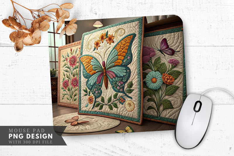 Butterfly And Floral Quilts Mouse Pad Design Sublimation Regulrcrative 