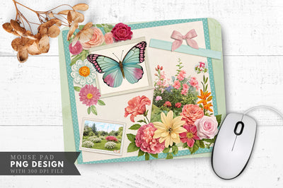Butterfly And Floral Scrapbook Mouse Pad Design Sublimation Regulrcrative 