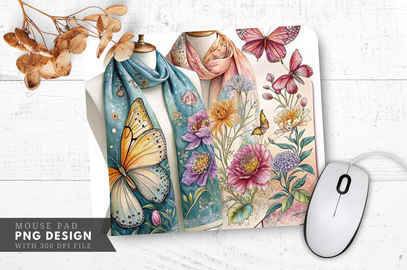 Butterfly And Floral Silk Scarf Mouse Pad Design Sublimation Regulrcrative 