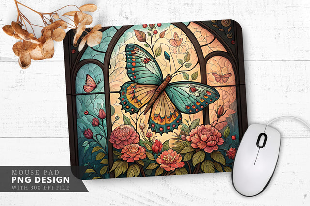 Butterfly And Floral Stained Glass Mouse Pad Design Sublimation Regulrcrative 