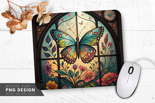 Butterfly And Floral Stained Glass Mouse Pad Design Sublimation Regulrcrative 