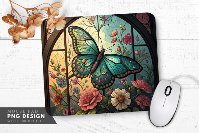 Butterfly And Floral Stained Glass Mouse Pad Design Sublimation Regulrcrative 