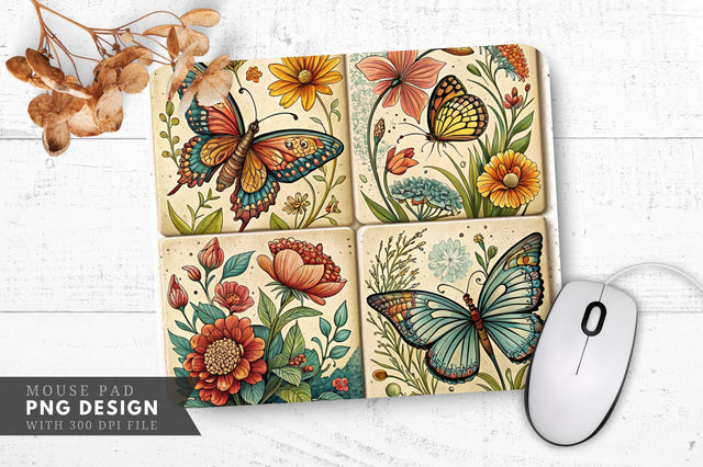 Butterfly And Floral Tile Design Mouse Pad Design Sublimation Regulrcrative 
