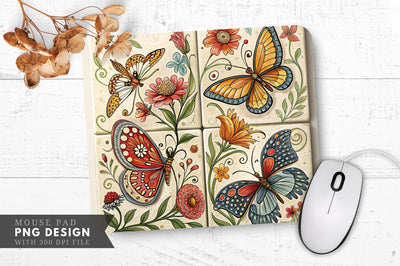 Butterfly And Floral Tile Design Mouse Pad Design Sublimation Regulrcrative 