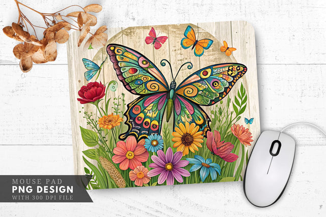 Butterfly And Floral Upcycled Art Mouse Pad Design Sublimation Regulrcrative 