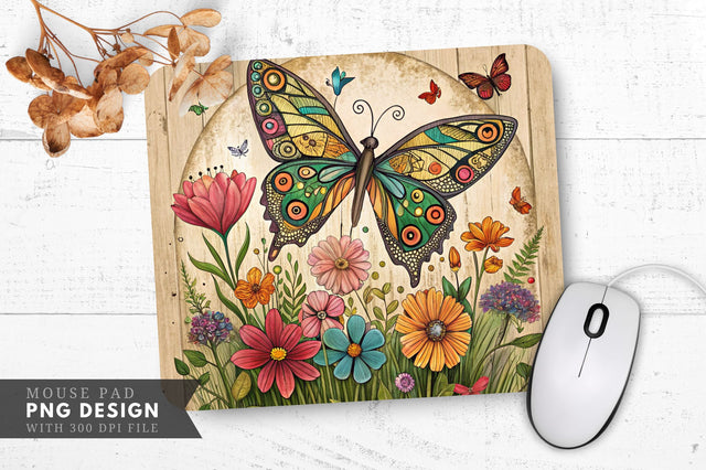 Butterfly And Floral Upcycled Art Mouse Pad Design Sublimation Regulrcrative 