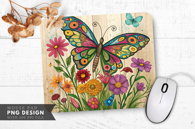 Butterfly And Floral Upcycled Art Mouse Pad Design Sublimation Regulrcrative 