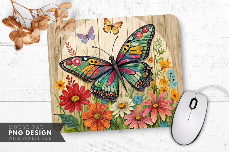 Butterfly And Floral Upcycled Art Mouse Pad Design Sublimation Regulrcrative 