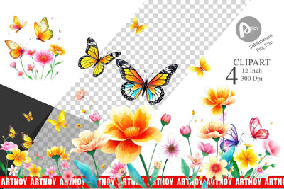 Butterfly and Flower Clipart Sublimation artnoy 