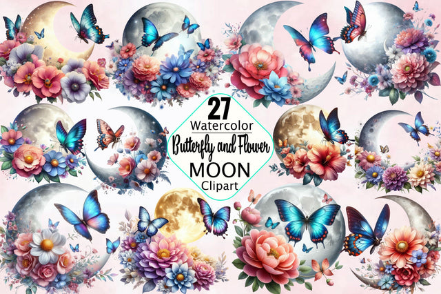 Butterfly and Flower Moon Sublimation Clipart Bundle Sublimation SVGArt 