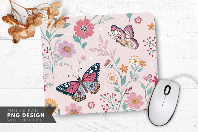 Butterfly And Flower Pattern Mouse Pad Design Sublimation Regulrcrative 