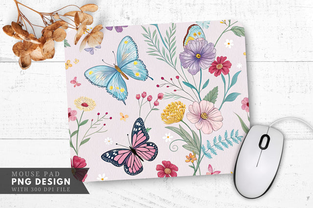 Butterfly And Flower Pattern Mouse Pad Design Sublimation Regulrcrative 