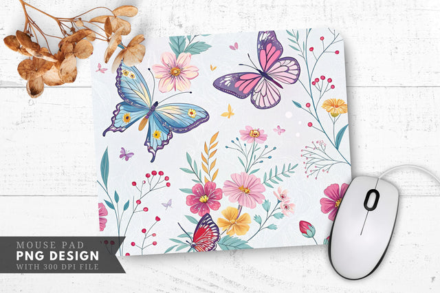Butterfly And Flower Pattern Mouse Pad Design Sublimation Regulrcrative 