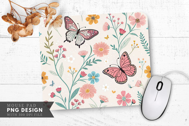 Butterfly And Flower Wrapping Paper Pattern Mouse Pad Design Sublimation Regulrcrative 