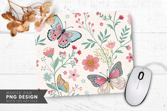 Butterfly And Flower Wrapping Paper Pattern Mouse Pad Design Sublimation Regulrcrative 