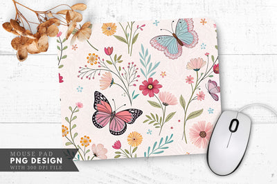 Butterfly And Flower Wrapping Paper Pattern Mouse Pad Design Sublimation Regulrcrative 