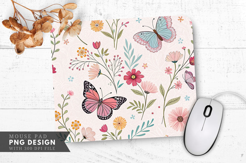 Butterfly And Flower Wrapping Paper Pattern Mouse Pad Design Sublimation Regulrcrative 