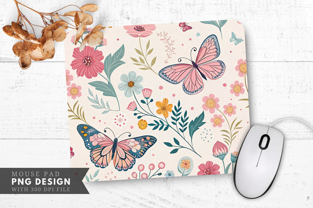 Butterfly And Flower Wrapping Paper Pattern Mouse Pad Design Sublimation Regulrcrative 