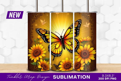 Butterfly And Sunflower Art Tumbler Png Sublimation Regulrcrative 