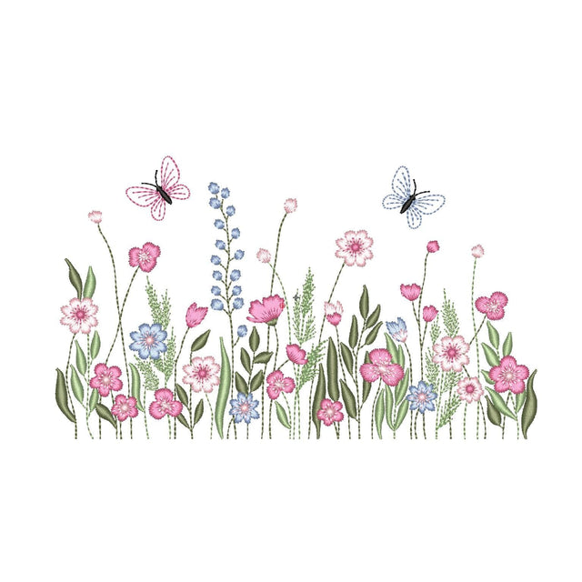 Butterfly and Wildflower Meadow Machine Embroidery Design, 4 sizes, Instant Download Embroidery/Applique DESIGNS Nino Nadaraia 