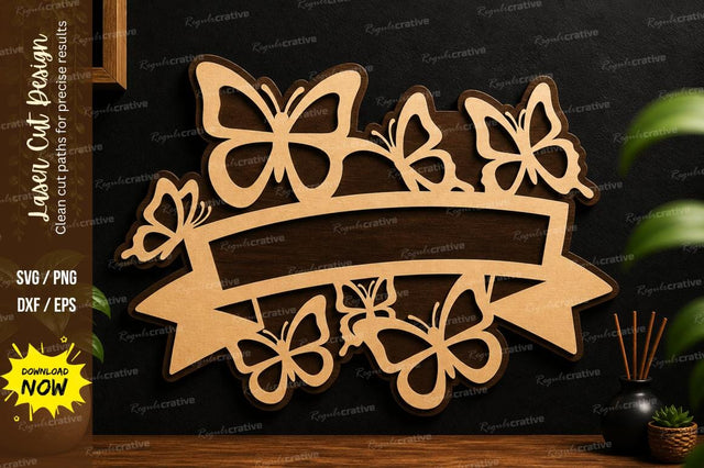 Butterfly Banner Frame Laser Cut SVG Regulrcrative 