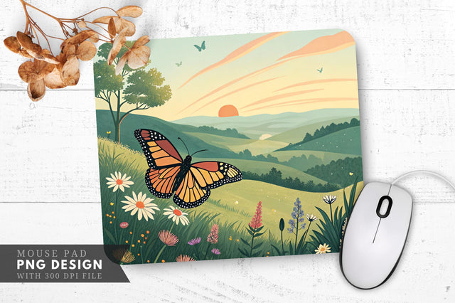 Butterfly Bliss at Sunset Mouse Pad PNG Design Sublimation Regulrcrative 