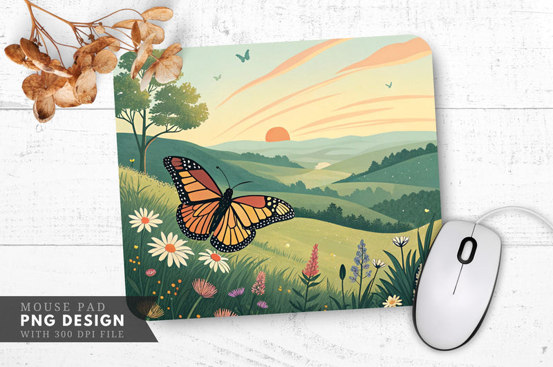Butterfly Bliss at Sunset Mouse Pad PNG Design Sublimation Regulrcrative 