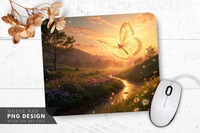 Butterfly Bliss at Sunset Mouse Pad PNG Sublimation Regulrcrative 
