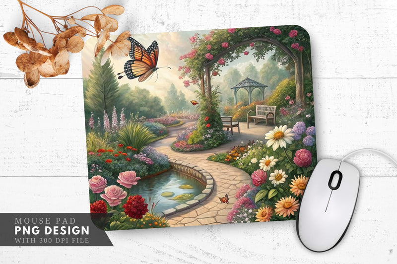 Butterfly Bliss Floral Garden Design Plan Mouse Pad PNG Sublimation Regulrcrative 
