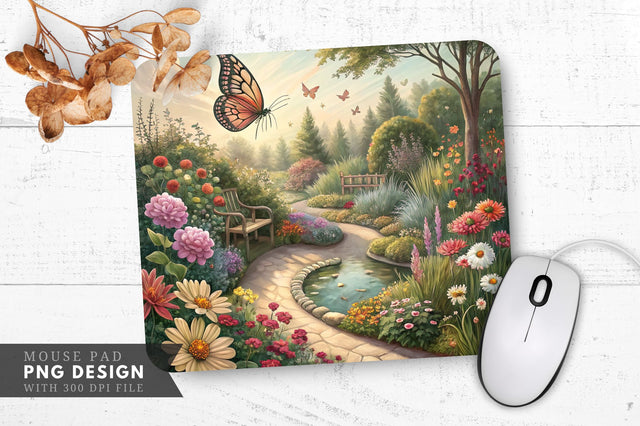 Butterfly Bliss Floral Garden Design Plan Mouse Pad PNG Sublimation Regulrcrative 