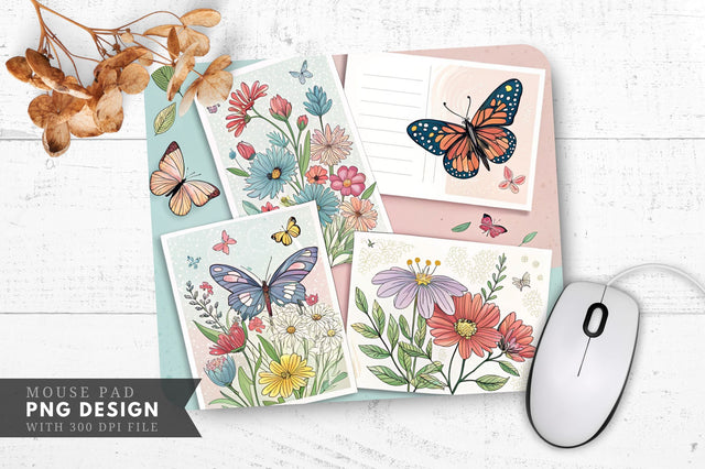Butterfly Bliss Floral Postcard Set Mouse Pad PNG Sublimation Regulrcrative 