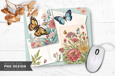 Butterfly Bliss Floral Postcard Set Mouse Pad PNG Sublimation Regulrcrative 