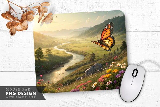 Butterfly Bliss in a Colorful Valley Mouse Pad PNG Mouse Pad Design Sublimation Regulrcrative 